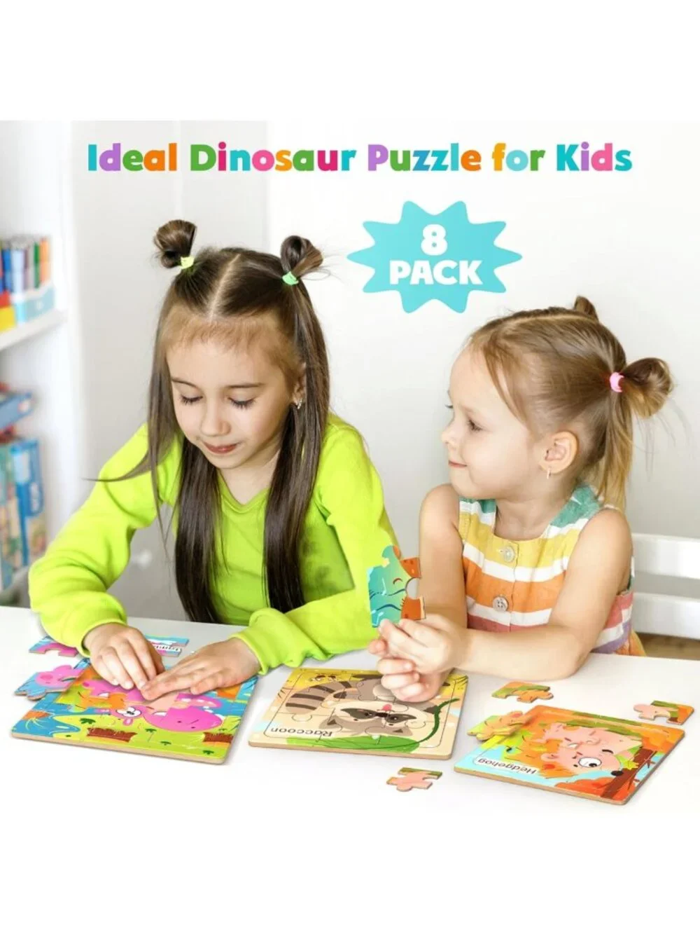 8 Pack Wooden Animal Jigsaw Puzzles for Toddlers, Educational Learning Toys 3-5